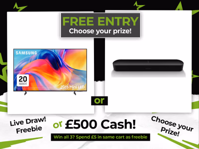 FREE Entry - Live Draw Giveaway - Choose your Prize - Spend £5 to Triple your win! - 7th August