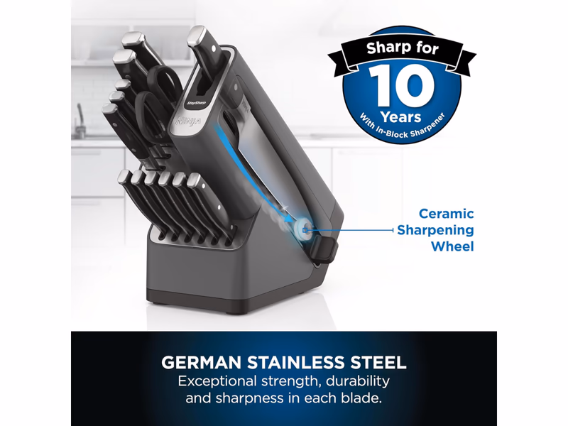 Ninja Foodi StaySharp Knife Block with Integrated Sharpener – Deluxe 14-Piece Set K32014EUUK - Auto Draw - 16th April