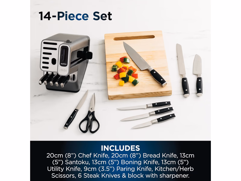 Ninja Foodi StaySharp Knife Block with Integrated Sharpener – Deluxe 14-Piece Set K32014EUUK - Auto Draw - 16th April
