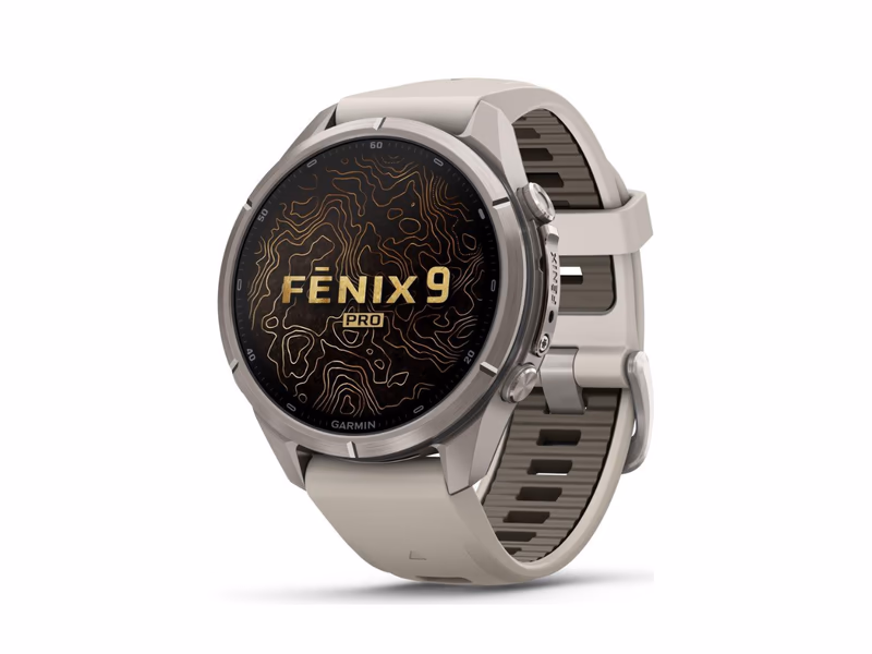 Garmin fenix 9 Pro Smart Watch - Titanium with Fog Grey & Dark Sandstone Silicone Band, 43 mm - Auto Draw - 21st October